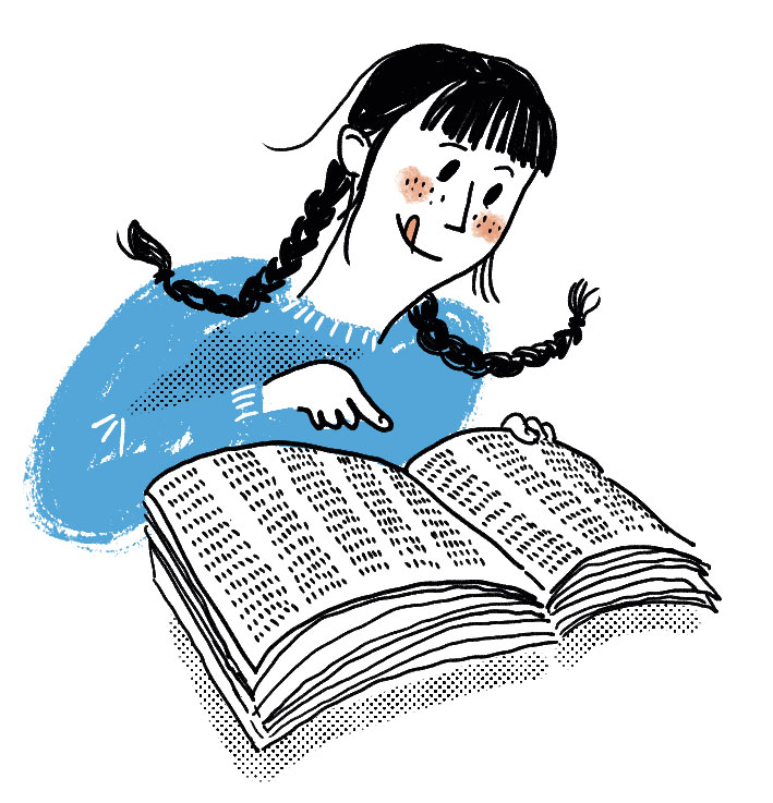 Illustration Kind liest Telefonbuch